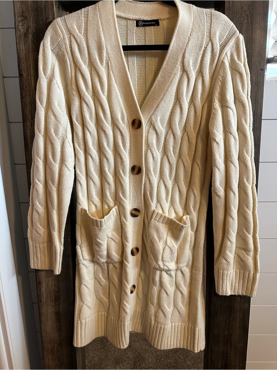 PrettyGarden Sweaters - PrettyGarden Cream Cable Knit Long Cardigan S Coastal Grandma Cottagecore Cozy